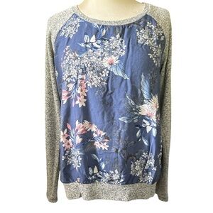 Kut From The Kloth knit blouse two-tone line sleeves round neckline floral Sz S